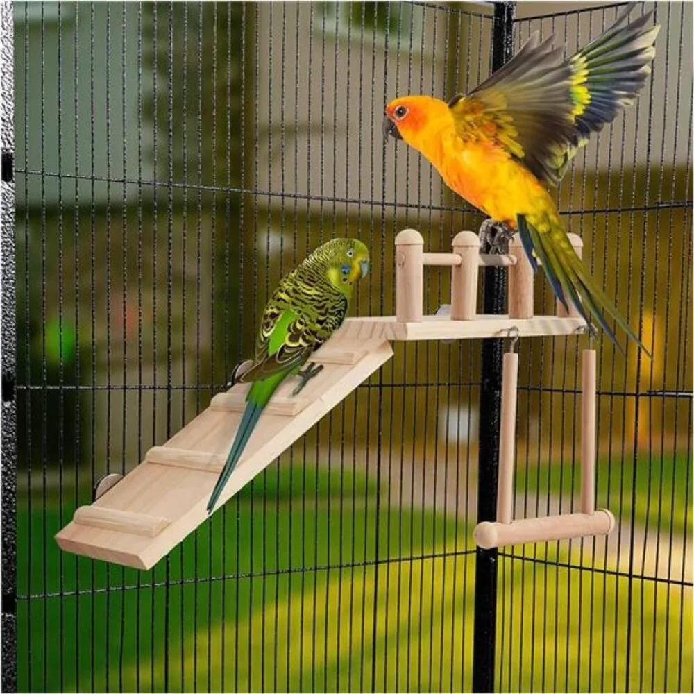 Bird Perches Platform Swing with Climbing Ladder, Parakeet Cage Accessories